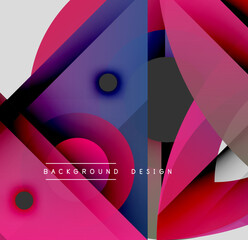 Wall Mural - Abstract geometric composition. Overlapping shapes create dynamic visual effect. Vibrant colors, gradients, modern design elements present.