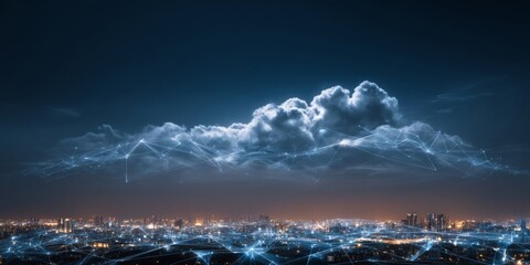 Wall Mural - Innovative Cloud Computing Concept with Cityscape and Digital Connections Depicting Technology and Future Networks