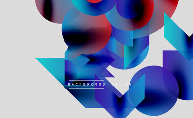 Wall Mural - Abstract shapes overlap, creating vibrant color gradients. Blue, red, purple dominate design. Modern aesthetic, dynamic composition.