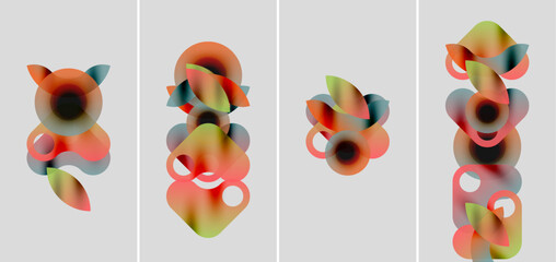 Wall Mural - Abstract colorful shapes overlap, creating dynamic compositions. Soft gradients blend hues, forming fluid forms. Minimalist presentation, four panels.