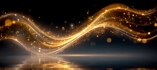 Wall Mural - Elegant Abstract of Golden Light Waves with Sparkling Particles Creating Dynamic Motion and Depth
