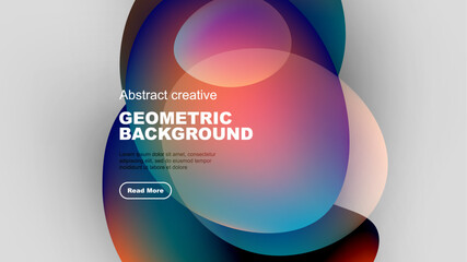 Wall Mural - Abstract geometric background features vibrant overlapping shapes, gradients, text, button. Modern design, clean aesthetic, suitable for presentations.