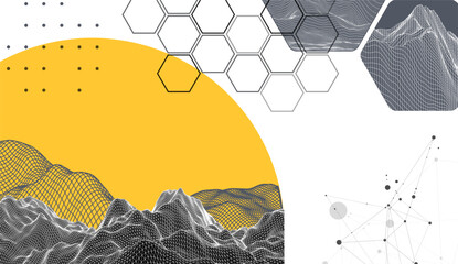 Wall Mural - Abstract wireframe background. Modern science or technology art elements. Surface illustration.