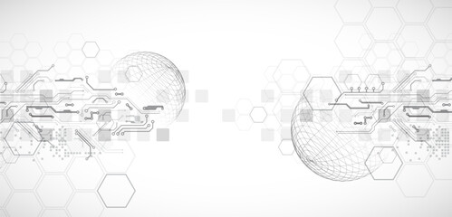 Wall Mural - Abstract circuit board background with sphere. Hi-tech digital technology concept. Vector.