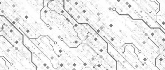 Wall Mural - Technological background in gray colors. Used technical lines and a pattern of squares with different shades of gray.
