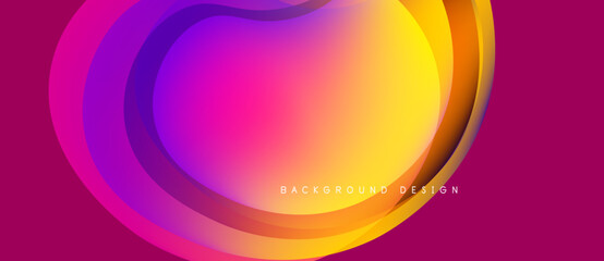 Wall Mural - Abstract vibrant design features flowing shapes, gradient colors. Pink, purple, yellow hues create dynamic visual effect. Modern background.