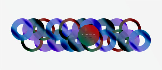 Wall Mural - Abstract colorful circles overlap creating dynamic visual pattern. Minimalist design with text element present. Simple, modern aesthetic.