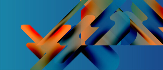 Wall Mural - Abstract geometric shapes overlap, creating vibrant color gradients. Blue dominates background, orange accents provide contrast. Modern design.