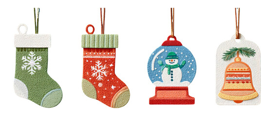 Wall Mural - Decorative Christmas Ornaments with Snowman, Bell, and Stocking Designs