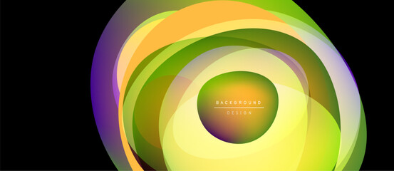 Wall Mural - Abstract layers create vibrant circular design. Colors blend, forming dynamic visual effect. Modern, stylish background element.