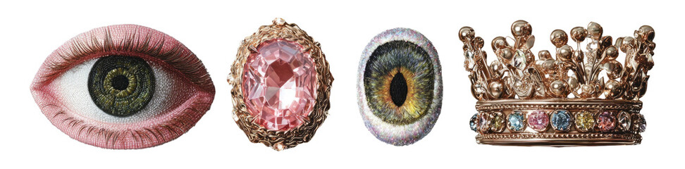 Wall Mural - Eye, gemstone, crown, and intricate design elements on transparent background