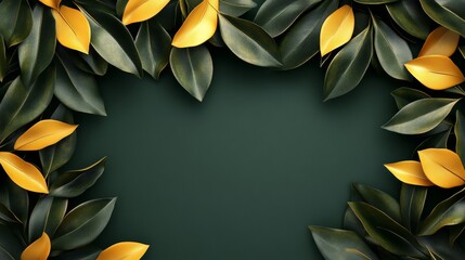 Canvas Print - A Stunning Botanical Illustration Featuring Textured Smooth Green Leaves with Contrasting Gold Tones
