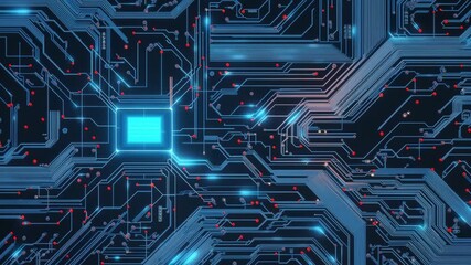 Wall Mural - Abstract futuristic circuit board design with glowing elements and intricate patterns, showcasing technology and innovation in digital art form
