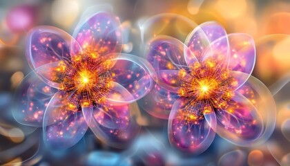 Wall Mural - Abstract Luminous Blooms Creation on Dark Field Reflecting an Explosion of Lights and Particles