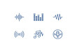 © Melanie - Sound wave and music icon set. Audio waveform, equalizer, microphone, and voice recording symbols. Vector graphic for podcast, radio, studio, and player interface design.