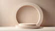 © picpics - Podium minimaliste rond courbes pour présentation produit sur fond neutre beige. Mockup. Pub, promotion, commercial, vente, mise en avant.