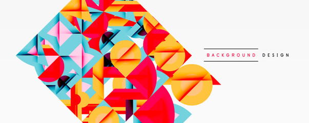 Wall Mural - Abstract geometric shapes overlap, creating vibrant colorful design. Modern style, suitable for backgrounds, presentations.