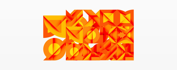 Wall Mural - Orange geometric shapes overlap, creating abstract pattern. Bright colors, modern design, simple composition. Clean background enhances visual impact.