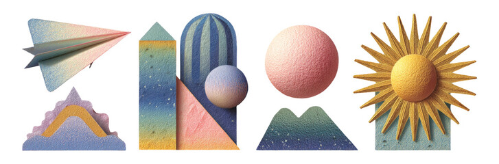 Wall Mural - Colorful Geometric Shapes and Objects on Transparent Background for Design