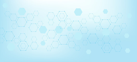 Wall Mural - Health care abstract background with lines, dots and hexagons. Medical innovation banner template concept. illustration.