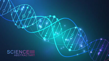 Wall Mural - Molecular structure DNA, atom, neurons. Medical, technology, chemistry, science background. Science concept for your design. Connected lines with dots. Vector illustration.
