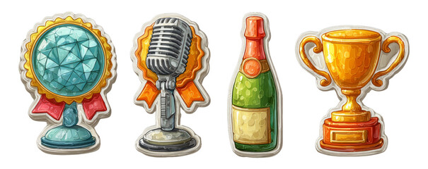 Wall Mural - Colorful Trophy and Award Icons on Transparent Background for Celebrations