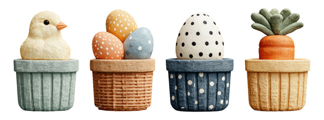 Wall Mural - Decorative Easter Elements with Colorful Eggs and Cute Chick Design