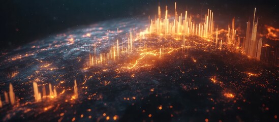 Wall Mural - Fiery cityscape at night, burning buildings and glowing towers.
