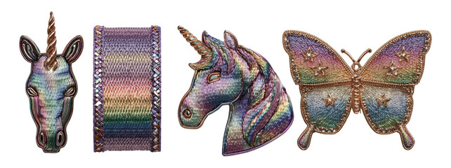 Wall Mural - Colorful Unicorn and Butterfly Designs on Transparent Background