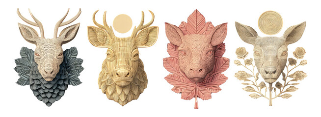Wall Mural - Elegant Deer Head Trophy Art with Floral Elements and Contemporary Design
