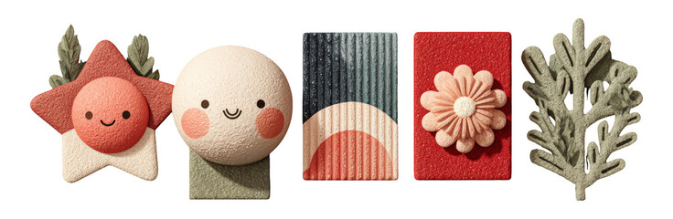Wall Mural - Charming Colorful Objects in Playful Shapes on Transparent Background