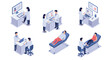 © Ophelia - Healthcare professionals in isometric medical office with patients and technology