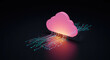 © Mr - Pink cloud connected to circuit board on dark background for data storage use