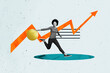 © deagreez - Creative art poster banner 3d collage photo of happy businesswoman run arrow development statistics coin dollar income capital