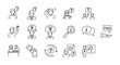 © Ronn - Question and answer outline icon set. FAQ, help, support, and information symbols. Thinking person, lightbulb idea, customer service agent, and helpdesk icons collection.