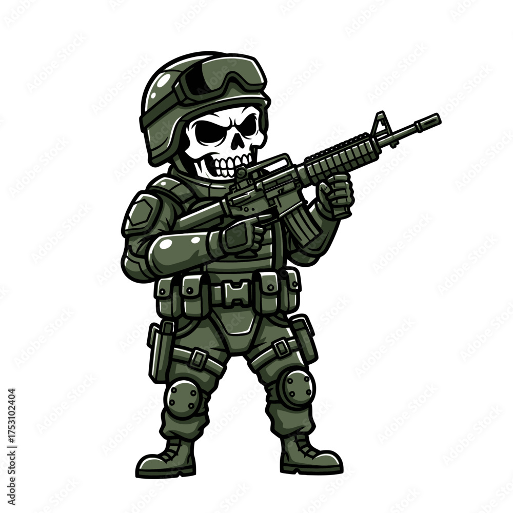 Cartoon Skull Soldier in Military Tactical Gear Holding an Assault ...