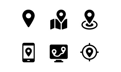 Wall Mural - Black map pin icons for location and navigation