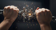 © Hasnain - Powerful hands shatter heavy metal chain with explosive sparks symbolizing freedom, breakthrough, and overcoming obstacles