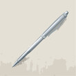 © Vitali - A single silver pen laying horizontally across a textured linen surface with blank background space.