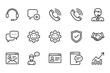 © Keith - Support service isolated vector icons set with customer service headset, phone calls, chat bubbles, security shield, handshake agreement, business growth and user profile symbols