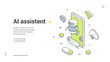 © provectors - AI assistant chatbot mobile app customer support isometric contoured web banner design template vector illustration. Artificial intelligence virtual robotic communication digital technology