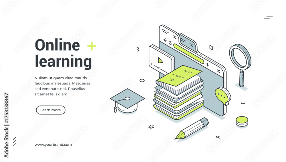 Online e learning internet education college school isometric web ...
