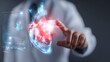 © Oksana_Tukane - Futuristic medical concept. healthcare professional interacting with a digital hologram of a human heart. The wireframe heart is illuminated with blue and red highlights, surrounded by data charts