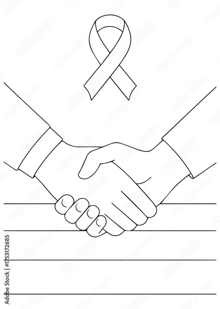 coloring book handshake with ribbon symbol, World AIDS Day cooperation ...