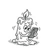 © Art Fusion - doodle illustration of candle scrolling on its phone while melting clean black and white line art with slightly hand drawn strokes gentle motion lines and ironic cozy details simple and