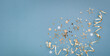 © juliasudnitskaya - New Year, Christmas or birthday blue festive background top view. Celebration composition with golden confetti stars and serpentine party streamers.