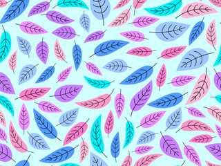 Wall Mural - Multicolored leaves seamless pattern. Autumn background with leaves in a simple style. Autumn falling leaves for print, banners, and wrapping paper. Vector illustration