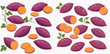 © ArtLuna Studio - Illustration of sweet potatoes, whole and sliced, with leaves, on a transparent background.
