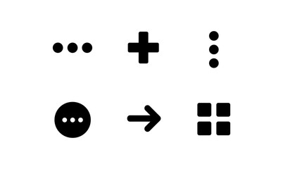 Minimalist black icon set featuring dots, plus, and arrow designs