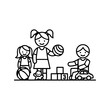 © kwledge - Three children play with blocks a ball a teddy bear and a toy car